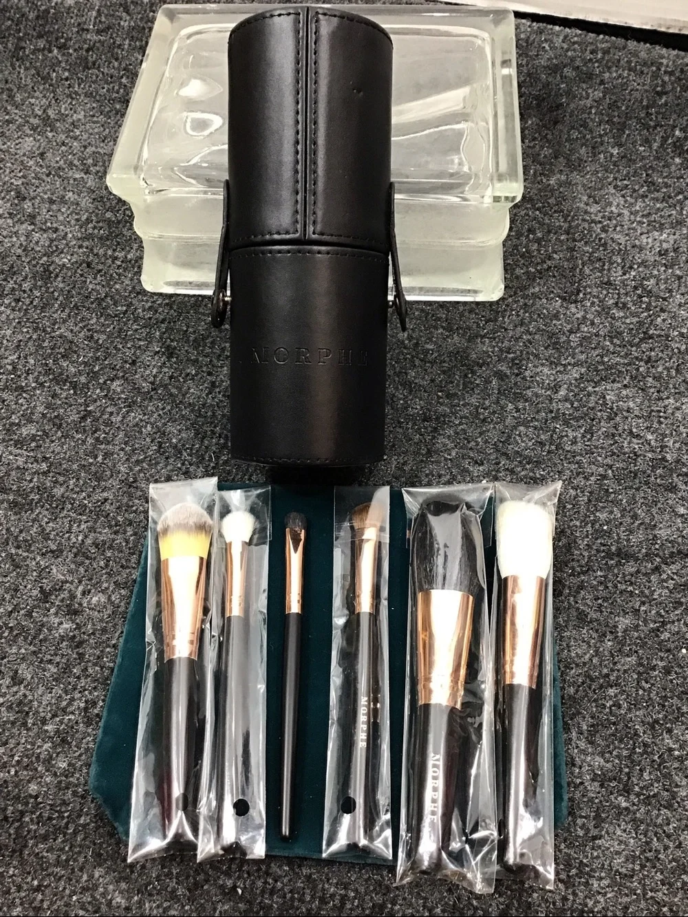 Morphe Black Faux Leather Brush Case with Rose Gold Ferrule Brushes